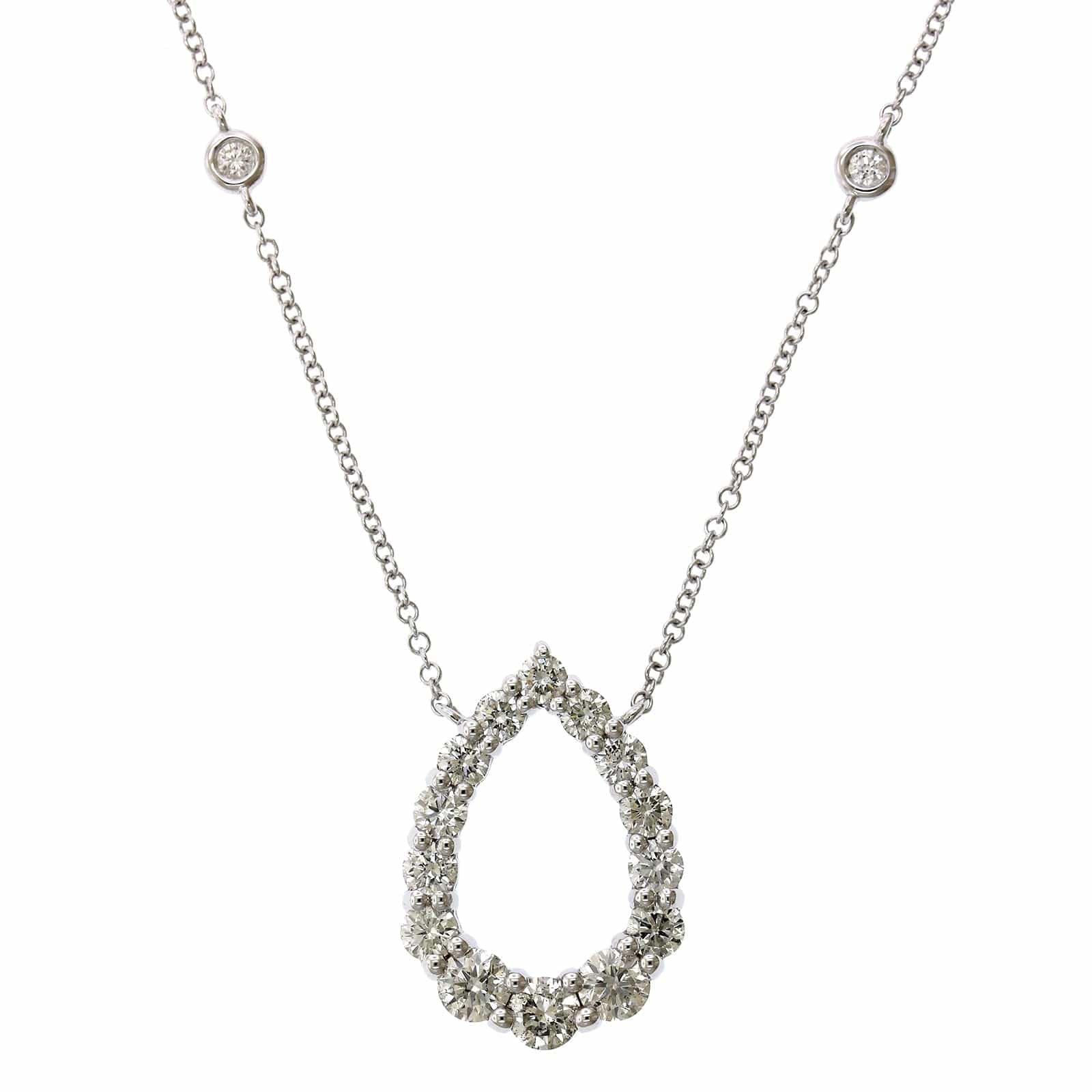 14K White Gold Open Pear Shape Diamond Necklace