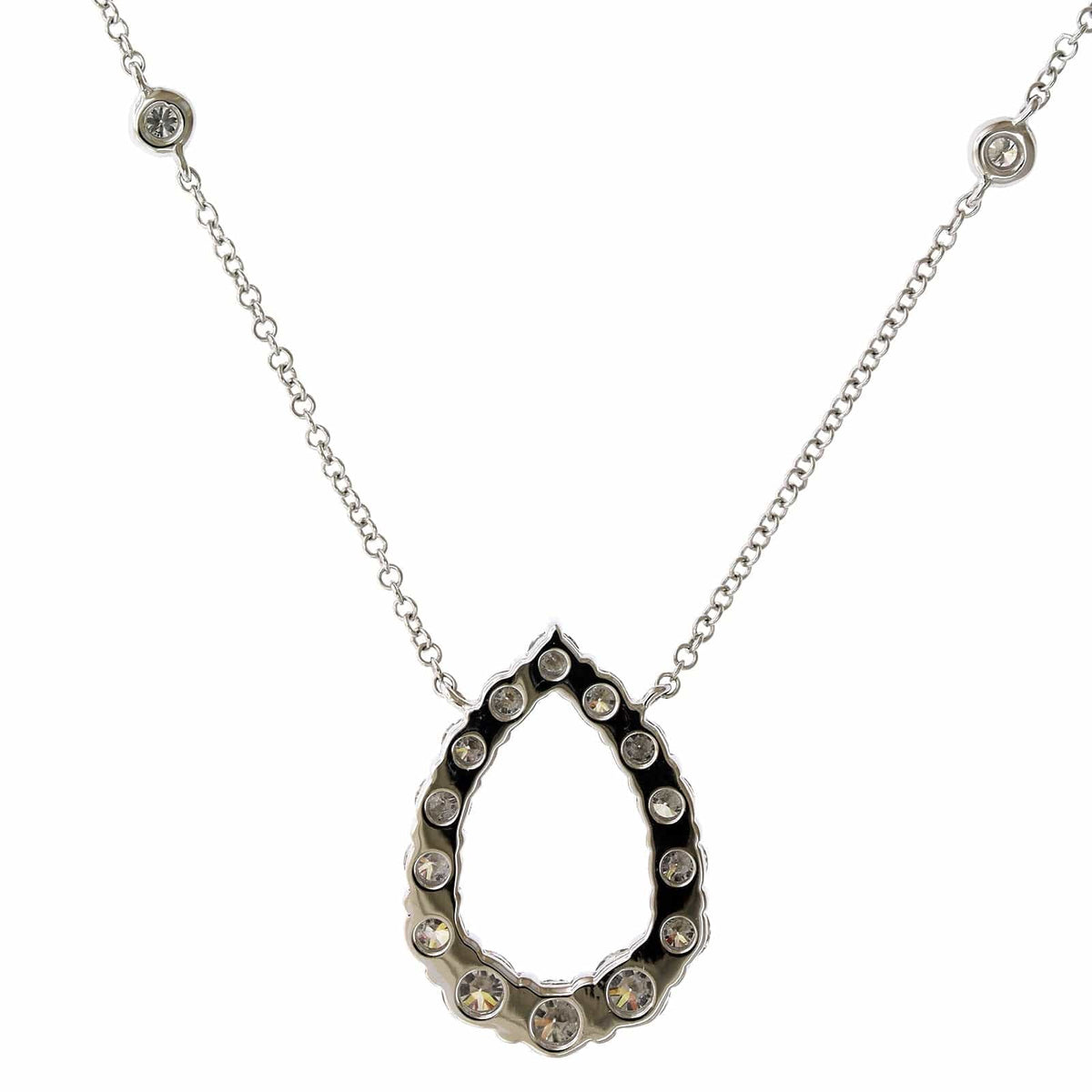 14K White Gold Open Pear Shape Diamond Necklace