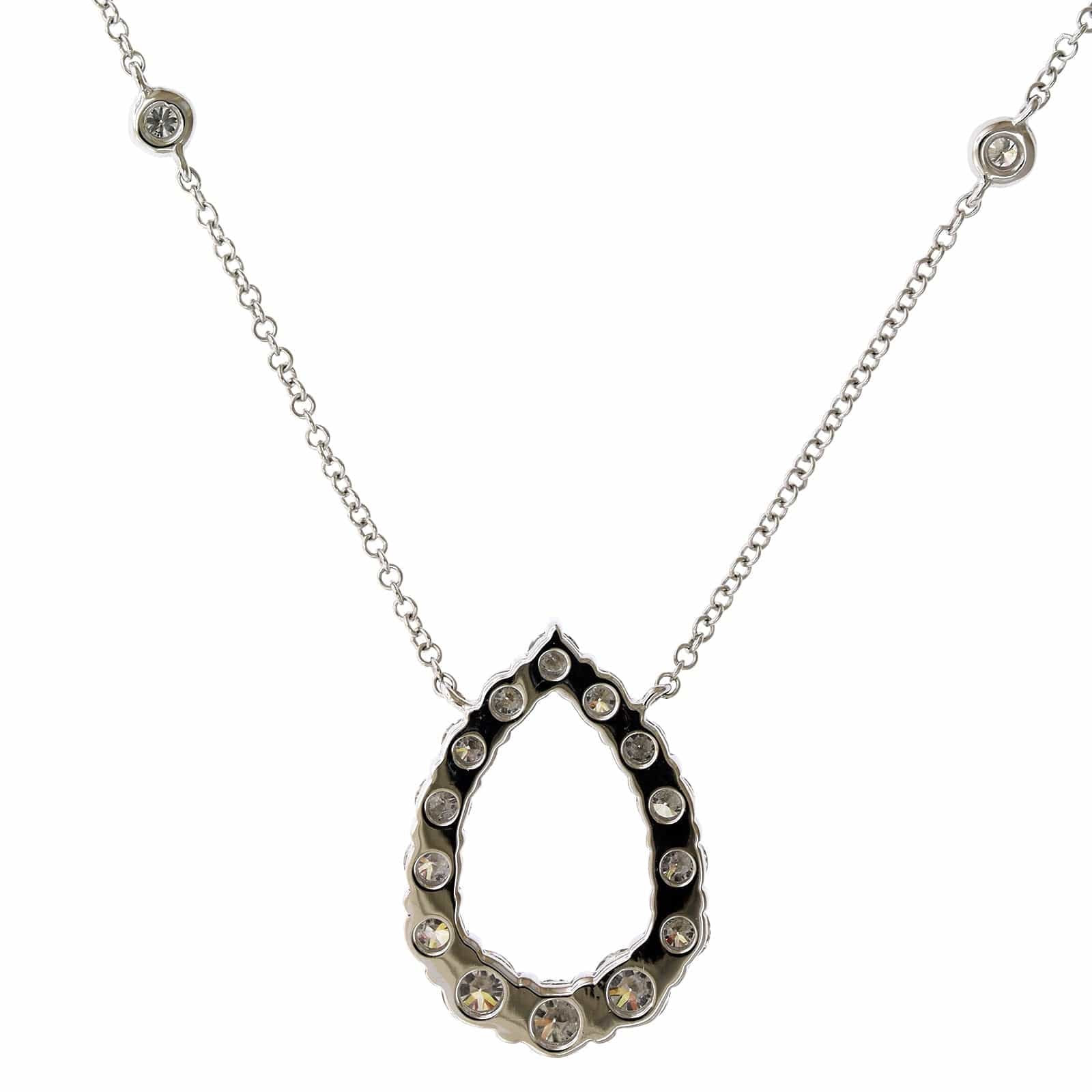 14K White Gold Open Pear Shape Diamond Necklace
