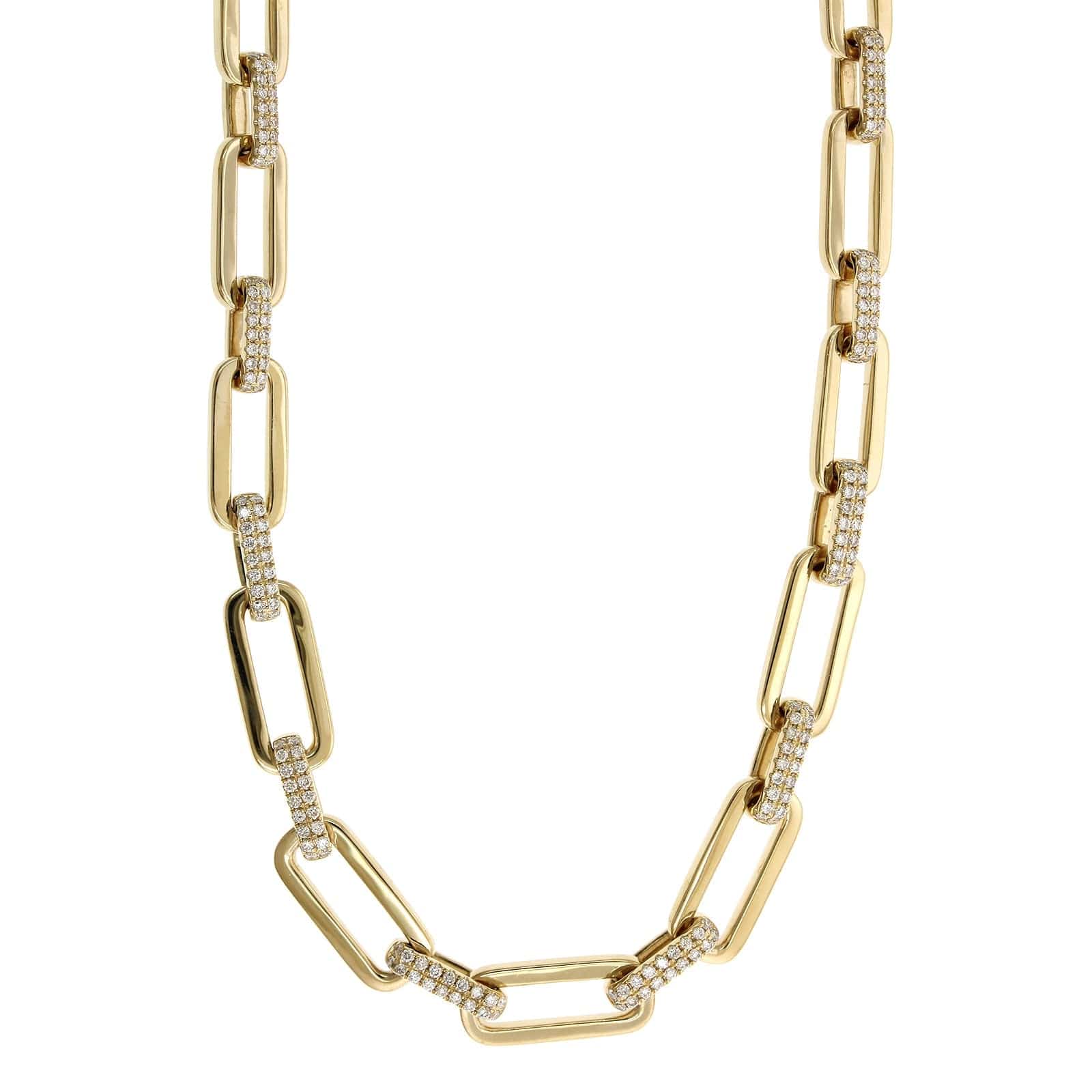 14K Yellow Gold Diamond Paperclip Chain