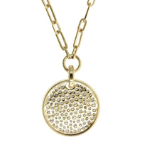 14K Yellow Gold Pave Diamond Disc Paperclip Necklace