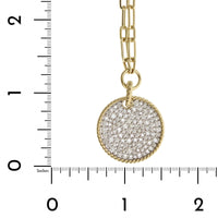 14K Yellow Gold Pave Diamond Disc Paperclip Necklace
