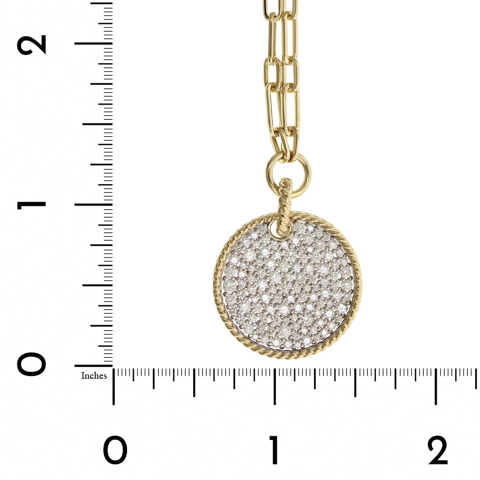 14K Yellow Gold Pave Diamond Disc Paperclip Necklace