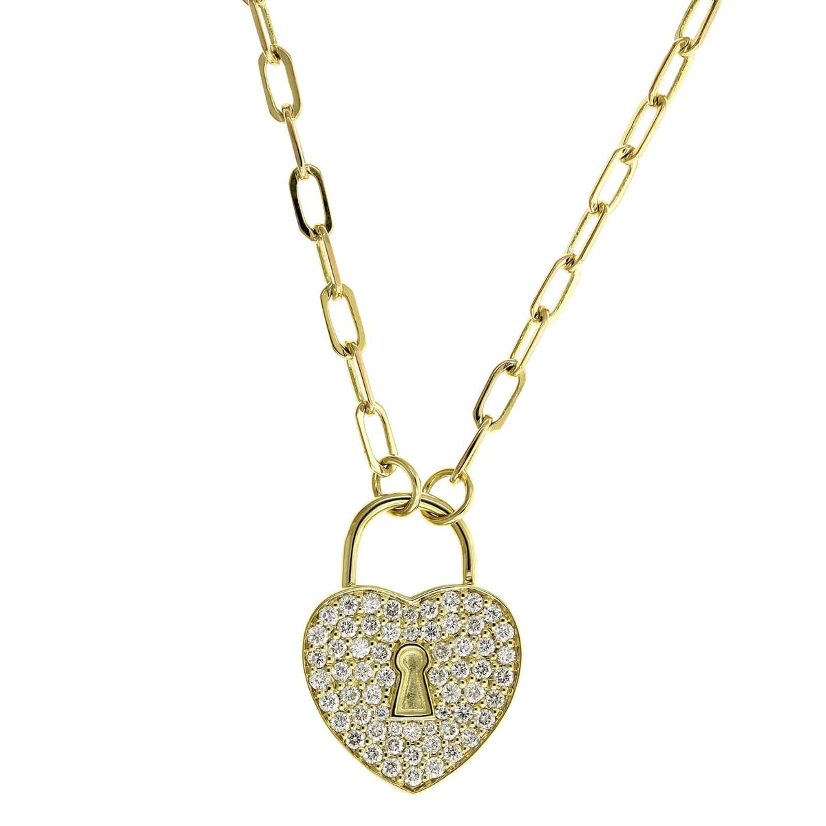 Penny Preville 18K Yellow Gold Diamond Heart Charm Lock Necklace