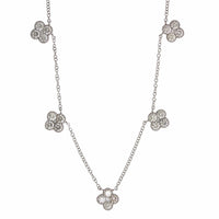 14K White Gold 5 Diamond Clover Station Necklace