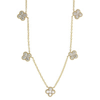 14K Yellow Gold 5 Diamond Clover Station Necklace