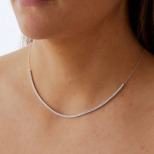 18K White Gold Half Line Diamond Necklace, 18k white gold, Long's Jewelers