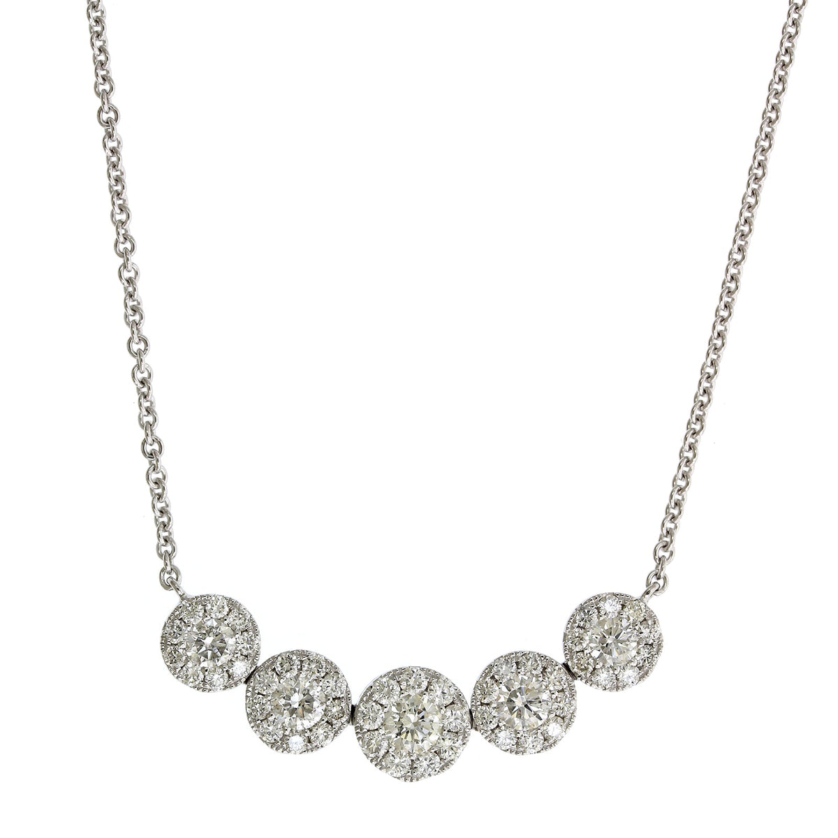 14K White Gold 5 Diamond Halo Curve Necklace