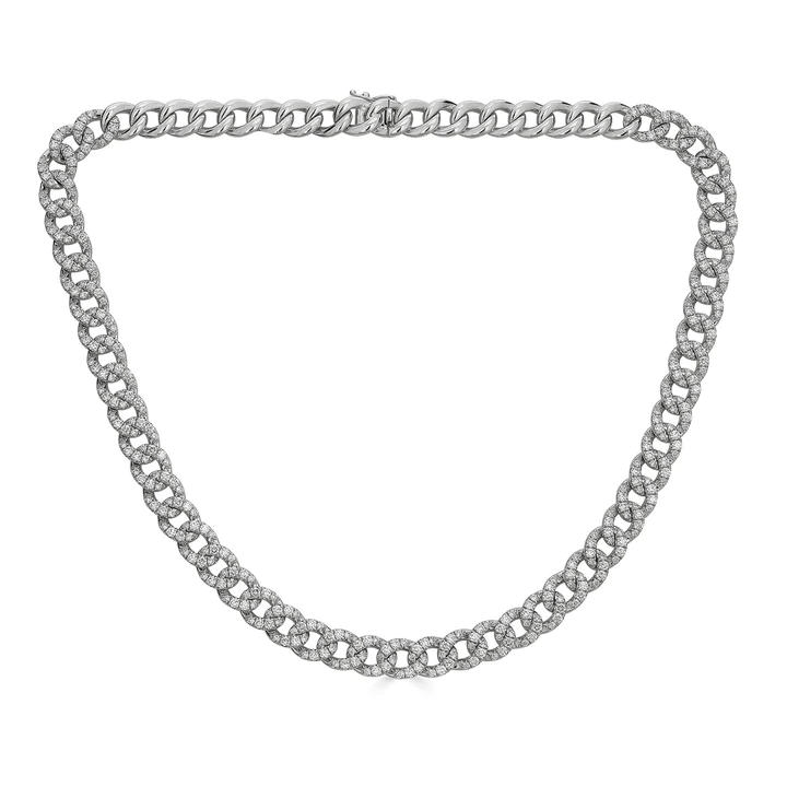 18K White Gold Pave Diamond Curb Link Chain