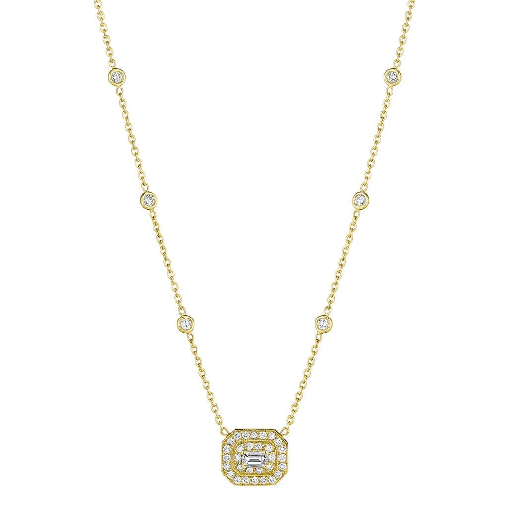 Penny Preville 18K Yellow Gold Emerald Cut Diamond Halo Necklace