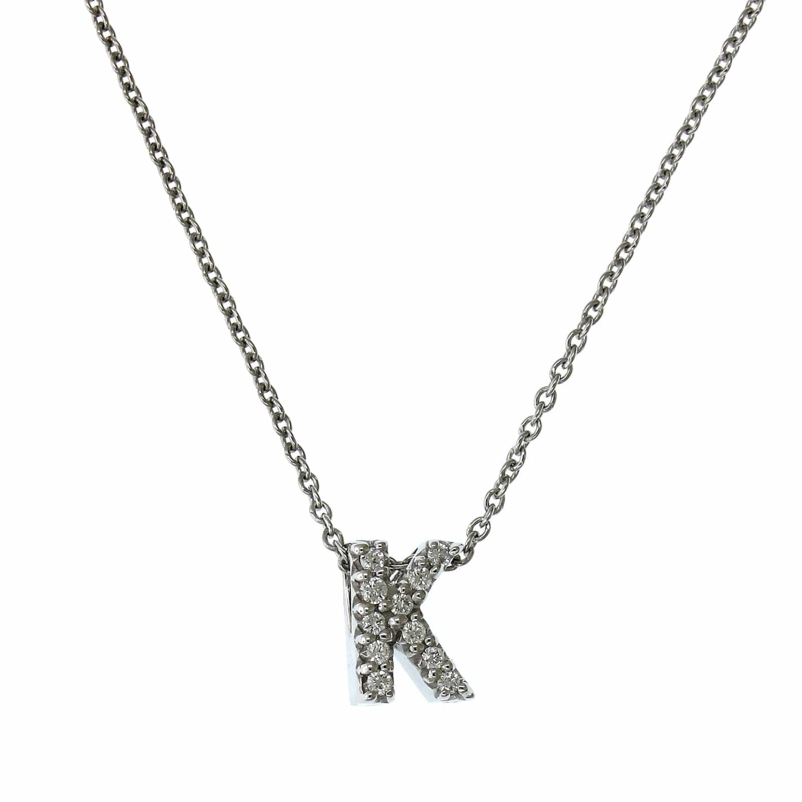 Roberto Coin 18K White Gold "K" Initial Diamond Necklace