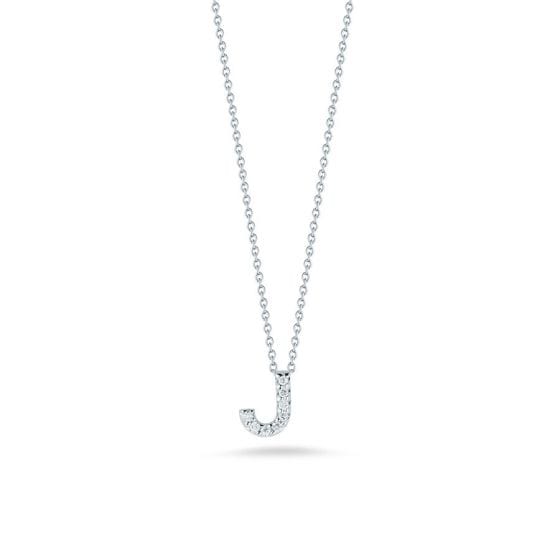 18K White Gold Tiny Initial "J" Diamond Necklace