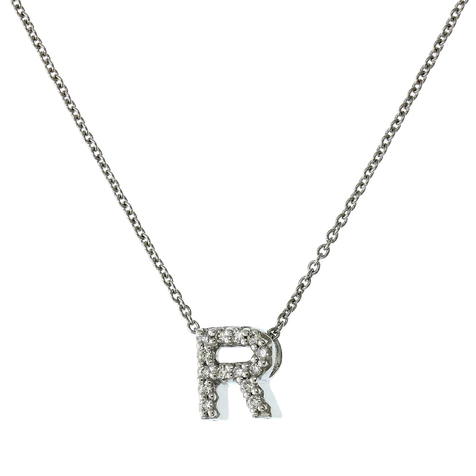 Roberto Coin 18K White Gold "R" Initial Diamond Necklace