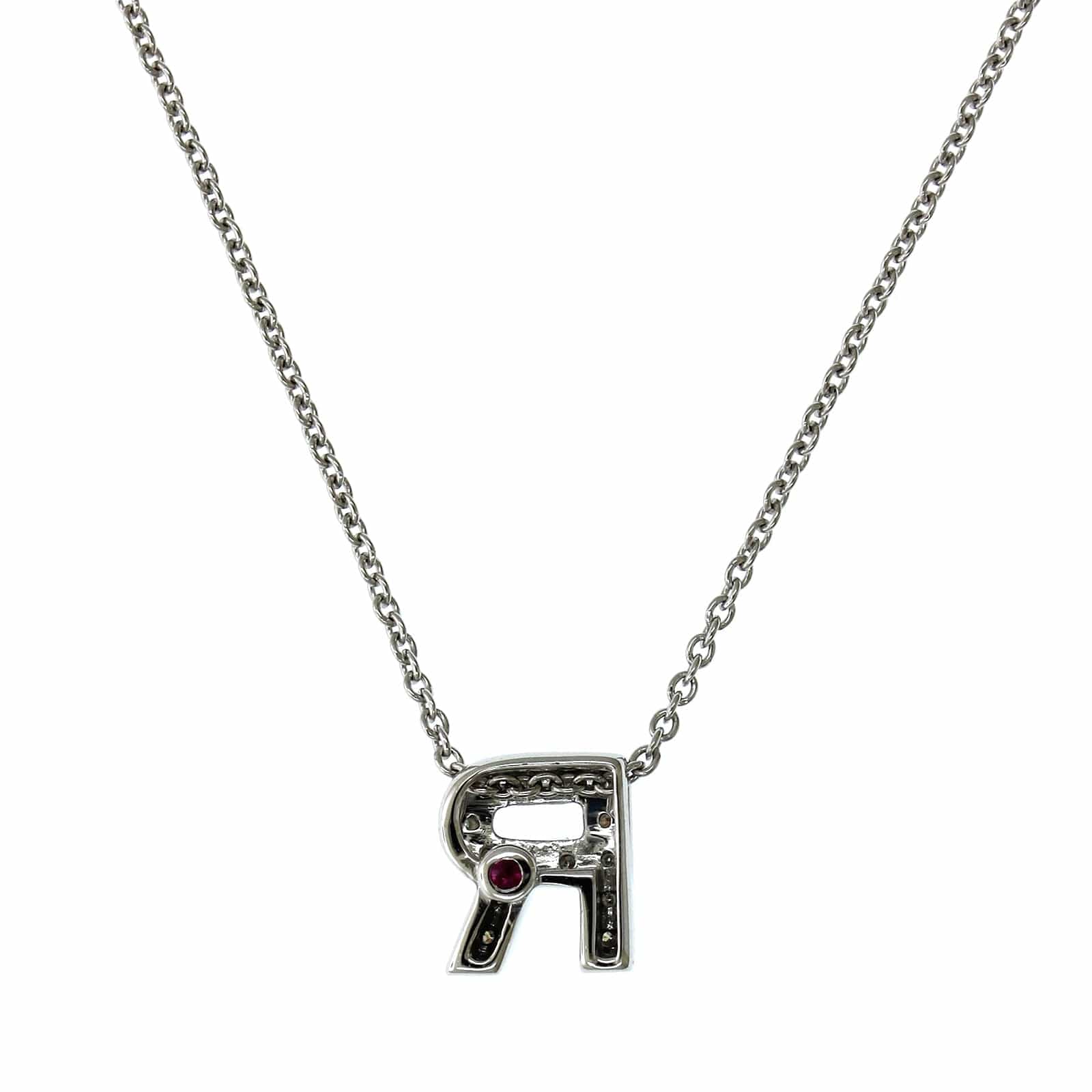 Roberto Coin 18K White Gold "R" Initial Diamond Necklace