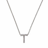 Roberto Coin 18K White Gold "T" Initial Diamond Necklace