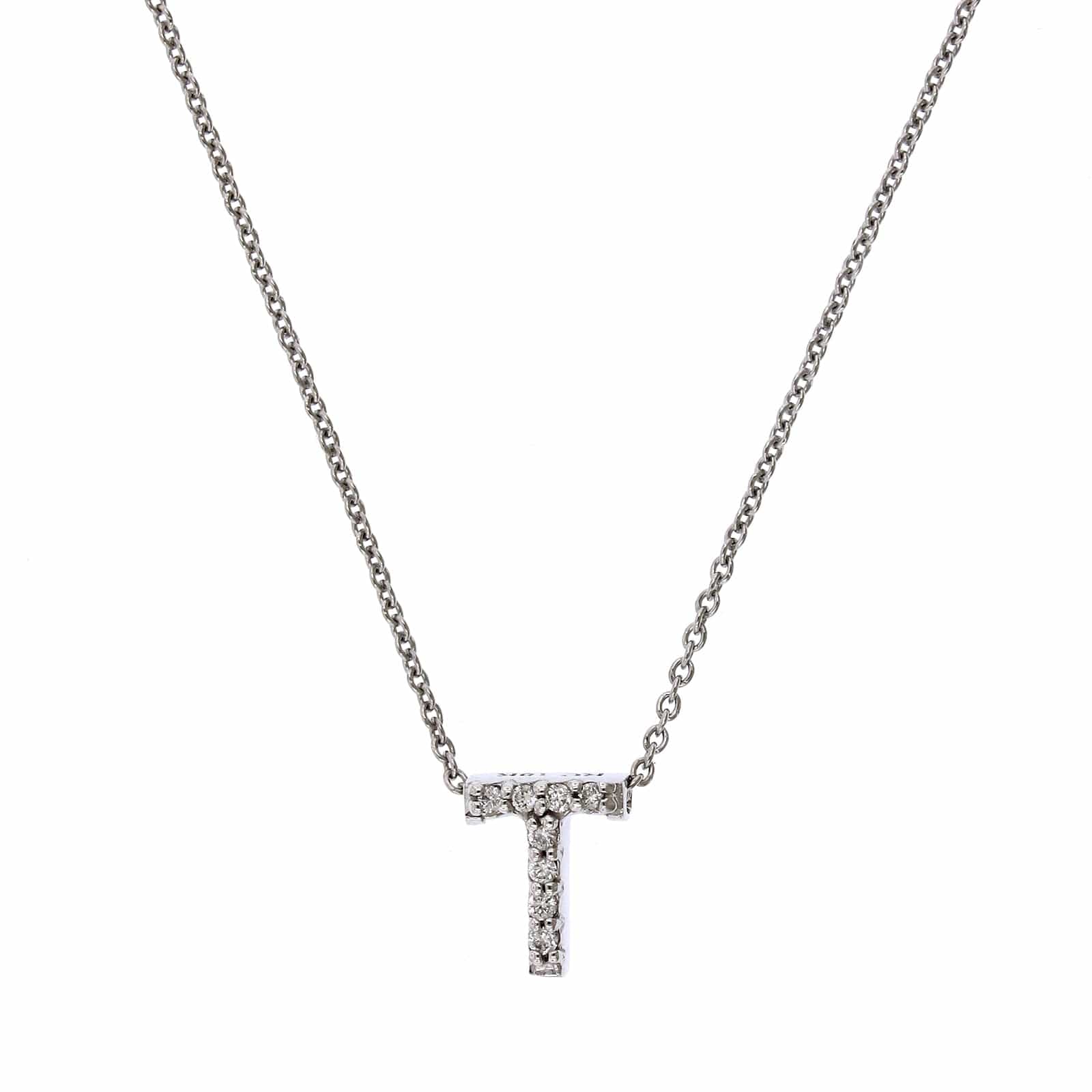 Roberto Coin 18K White Gold "T" Initial Diamond Necklace