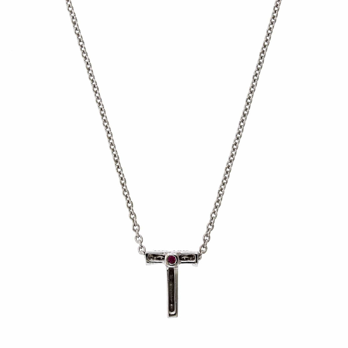 Roberto Coin 18K White Gold "T" Initial Diamond Necklace