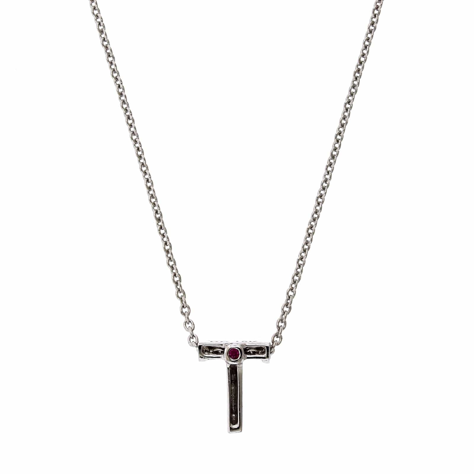 Roberto Coin 18K White Gold "T" Initial Diamond Necklace