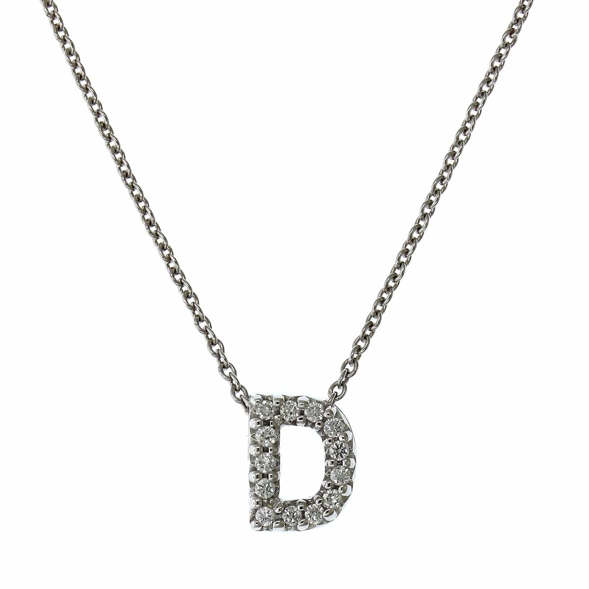 Roberto Coin 18K White Gold "D" Initial Diamond Necklace