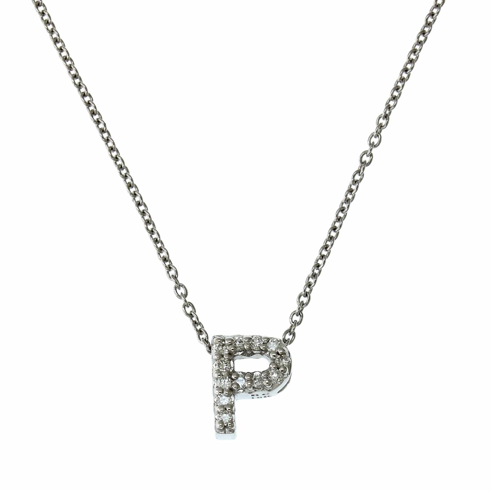 Roberto Coin 18K White Gold "P" Initial Diamond Necklace