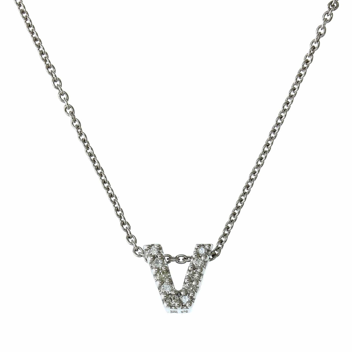 Roberto Coin 18K White Gold "V" Initial Diamond Necklace