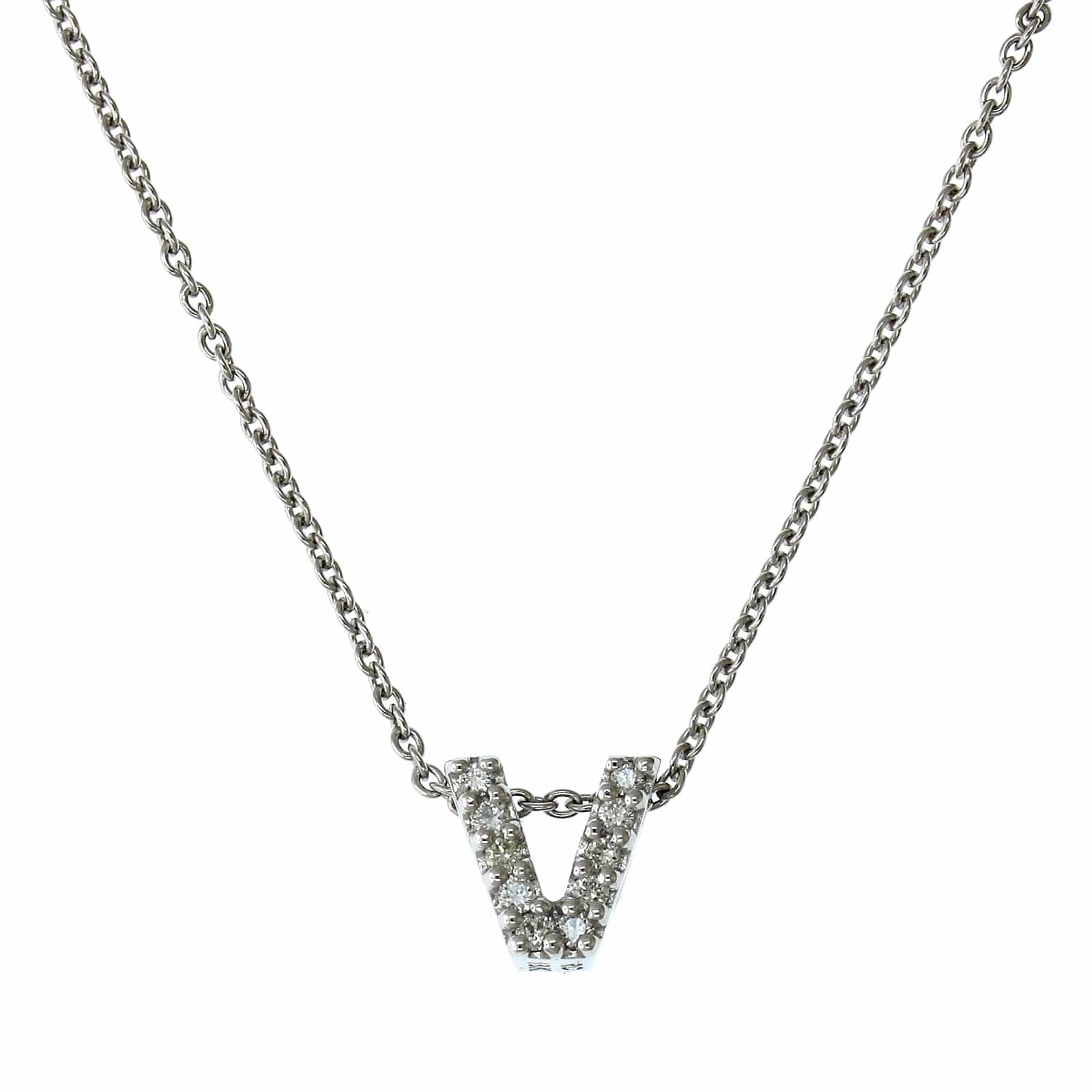 Roberto Coin 18K White Gold "V" Initial Diamond Necklace