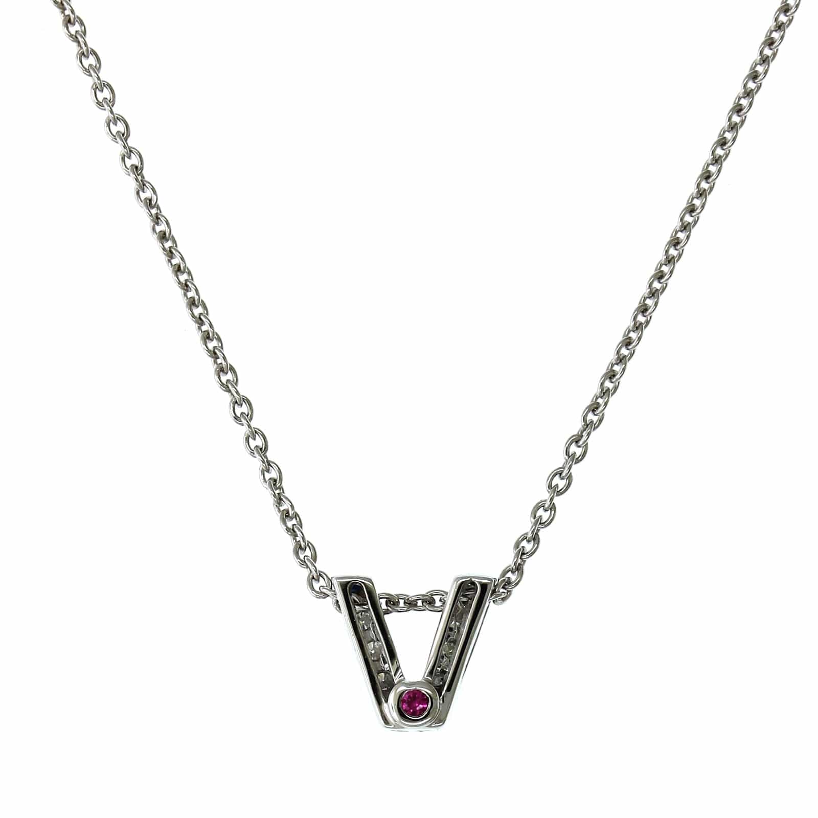 Roberto Coin 18K White Gold "V" Initial Diamond Necklace