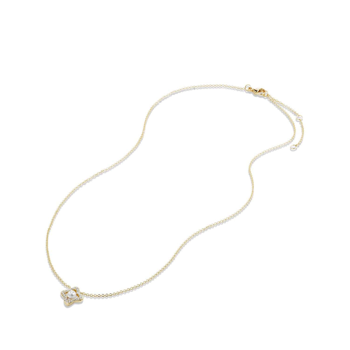 Venetian Quatrefoil® Necklace with Pearl and Diamonds in 18K Gold