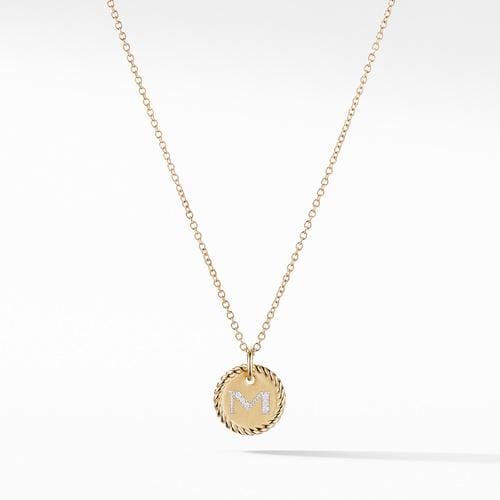 "M" Pendant with Diamonds in Gold on Chain