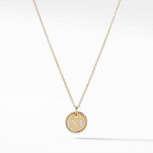 "M" Pendant with Diamonds in Gold on Chain