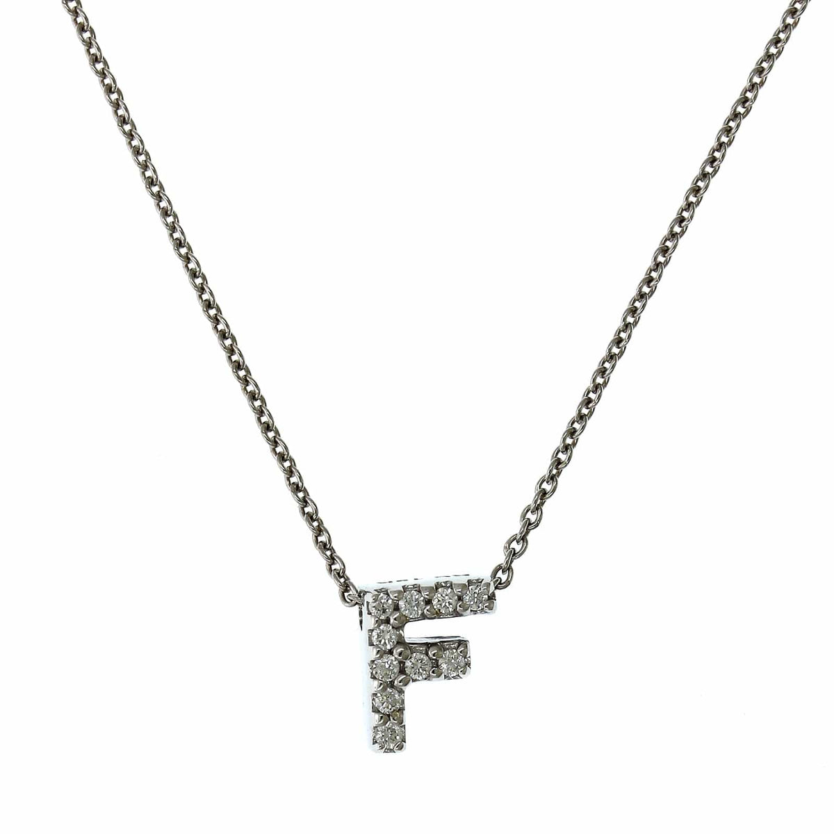 Roberto Coin 18K White Gold "F" Initial Diamond Necklace