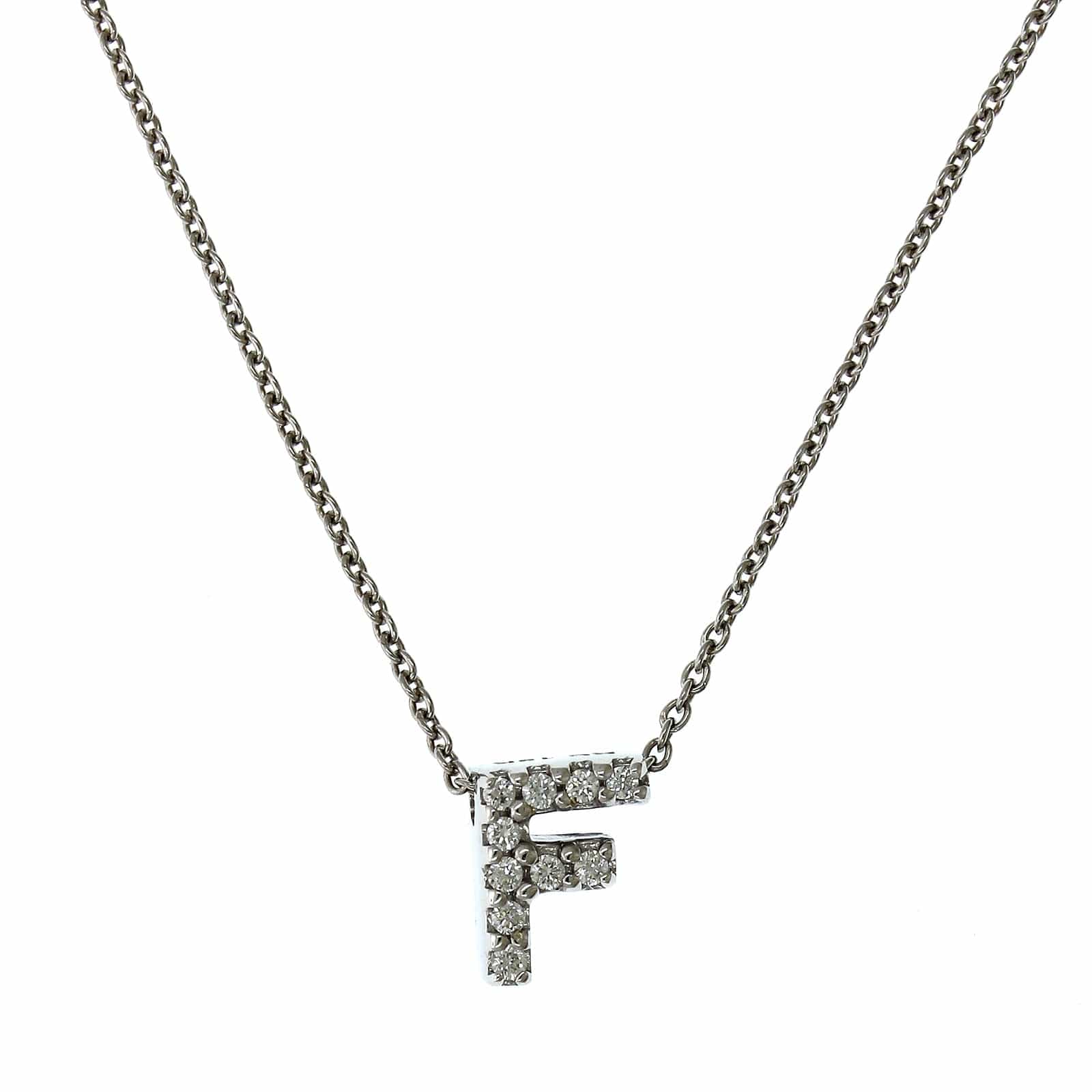 Roberto Coin 18K White Gold "F" Initial Diamond Necklace