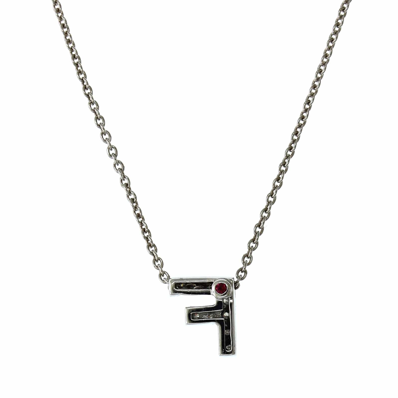 Roberto Coin 18K White Gold "F" Initial Diamond Necklace