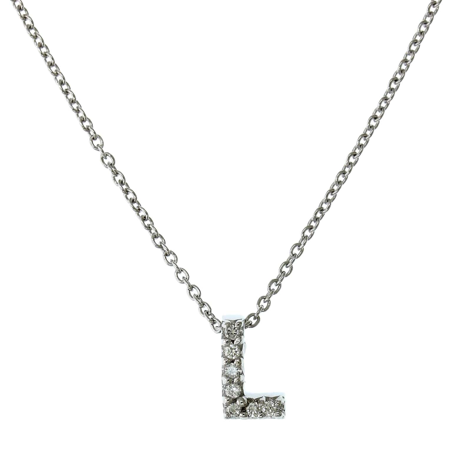 Roberto Coin 18K White Gold "L" Initial Diamond Necklace
