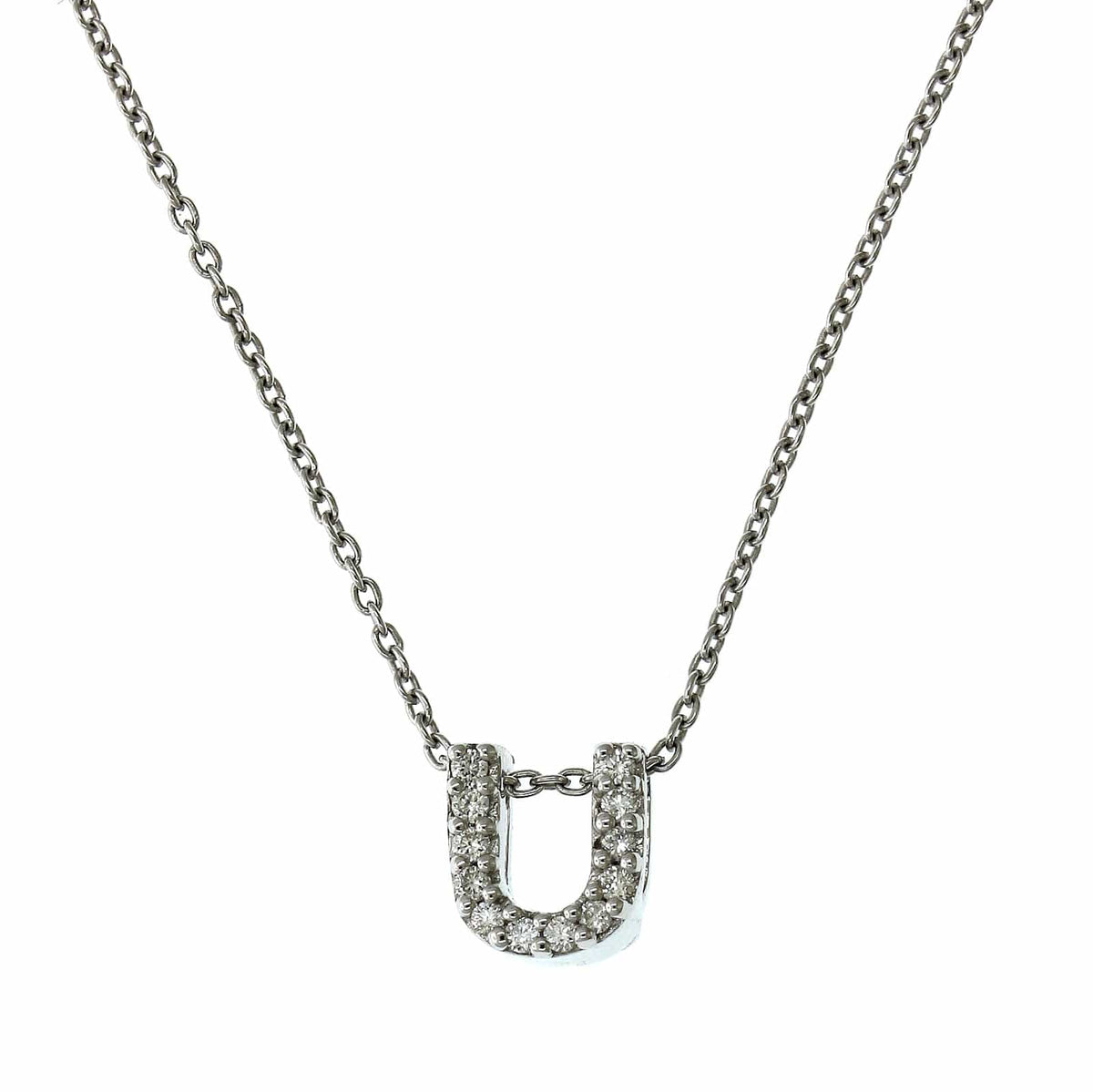 Roberto Coin 18K White Gold "U" Initial Diamond Necklace