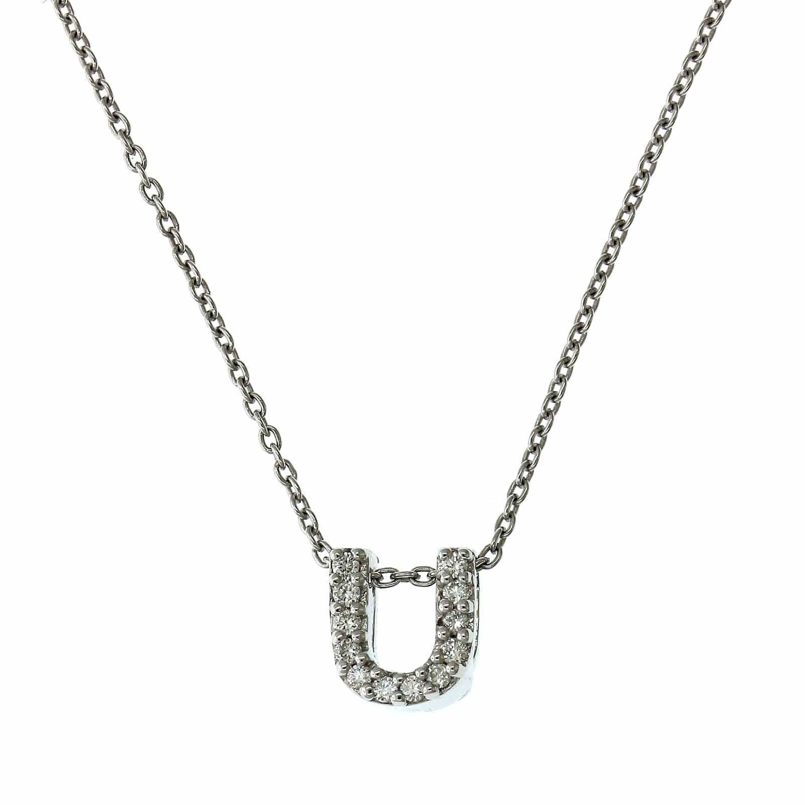 Roberto Coin 18K White Gold "U" Initial Diamond Necklace