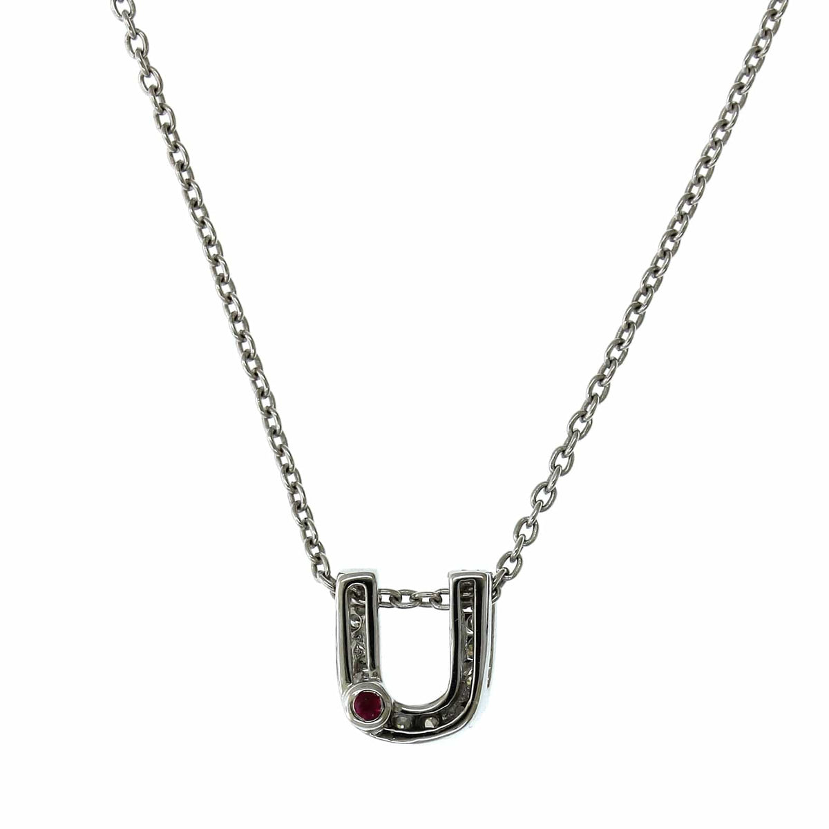Roberto Coin 18K White Gold "U" Initial Diamond Necklace