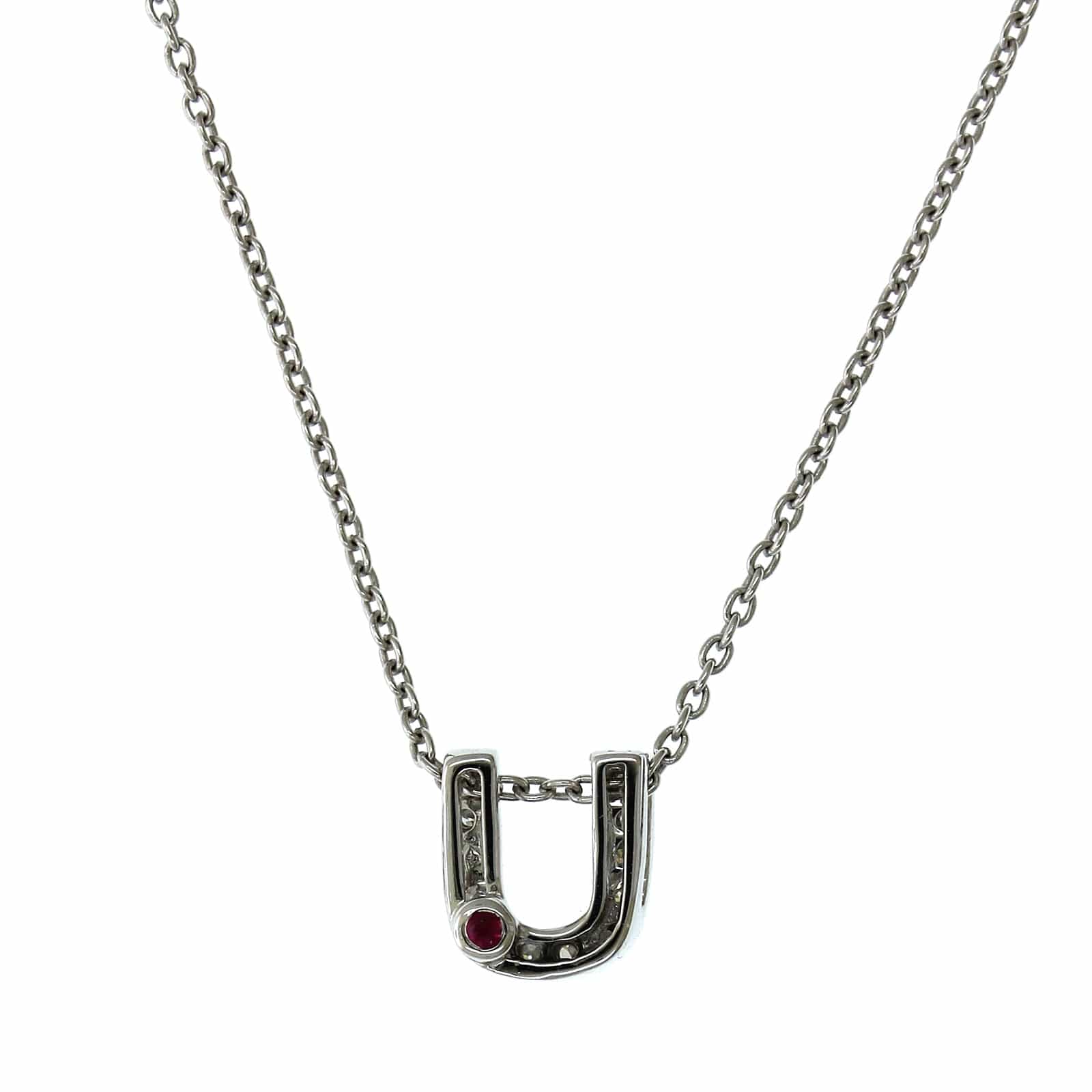Roberto Coin 18K White Gold "U" Initial Diamond Necklace