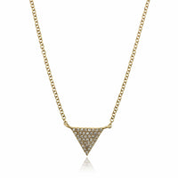 14K Yellow Gold Pave Diamond Triangle Necklace