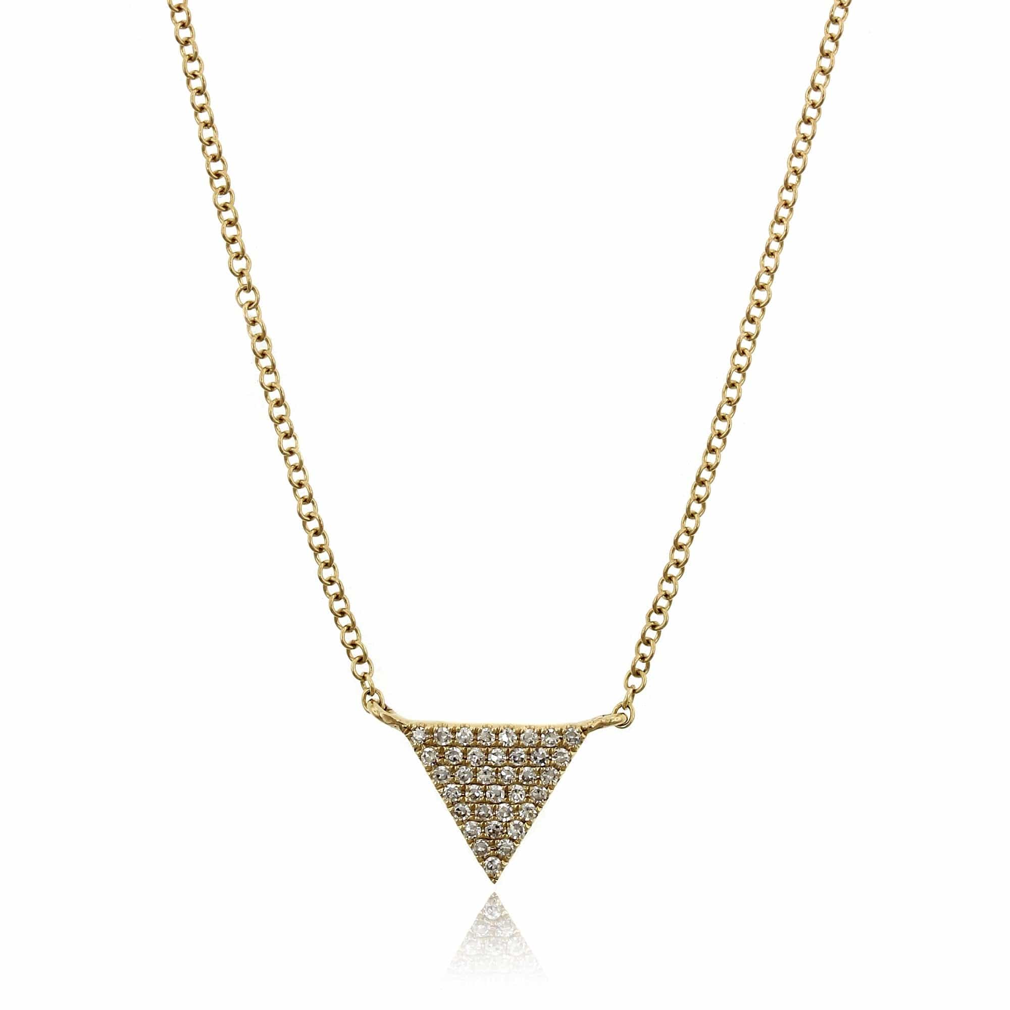 14K Yellow Gold Pave Diamond Triangle Necklace
