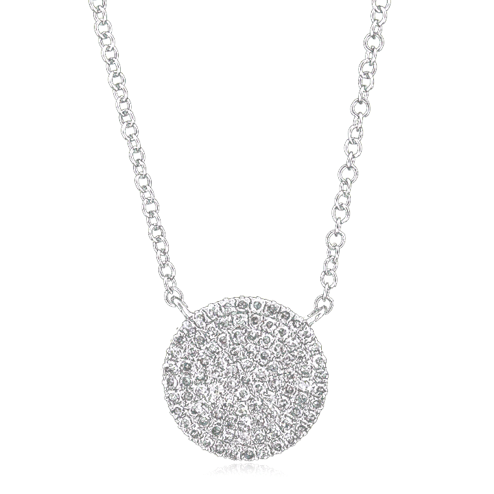 14K White Gold Diamond Pave Circle Pendant