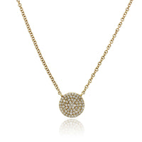 14K Yellow Gold Small Diamond Disc Pendant Necklace