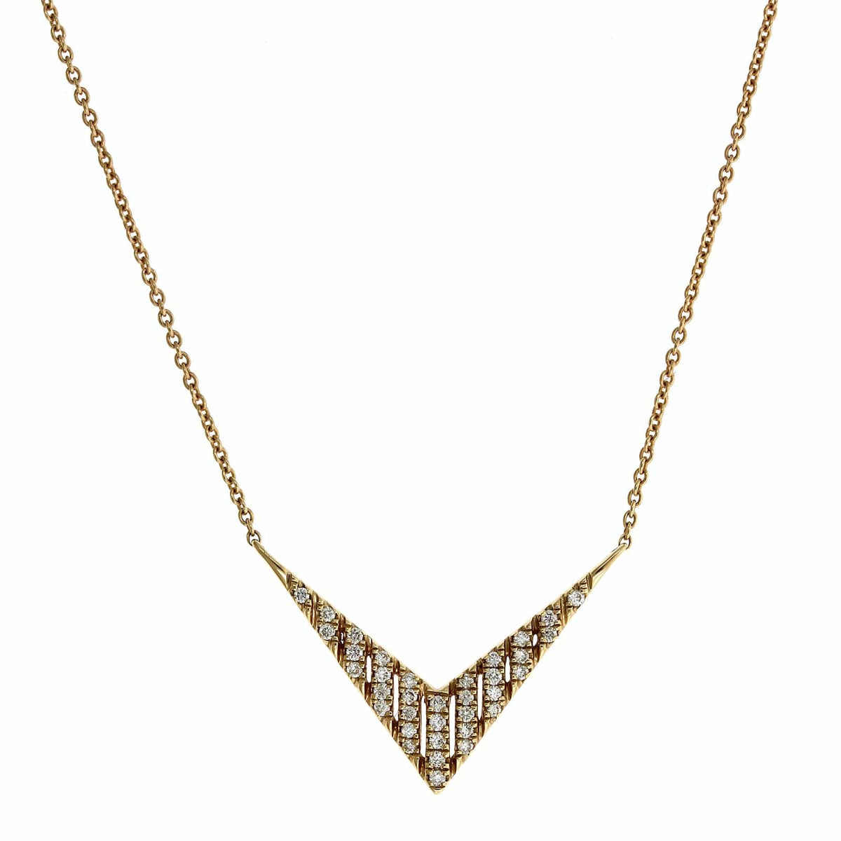 14K Yellow Gold Diamond V Necklace