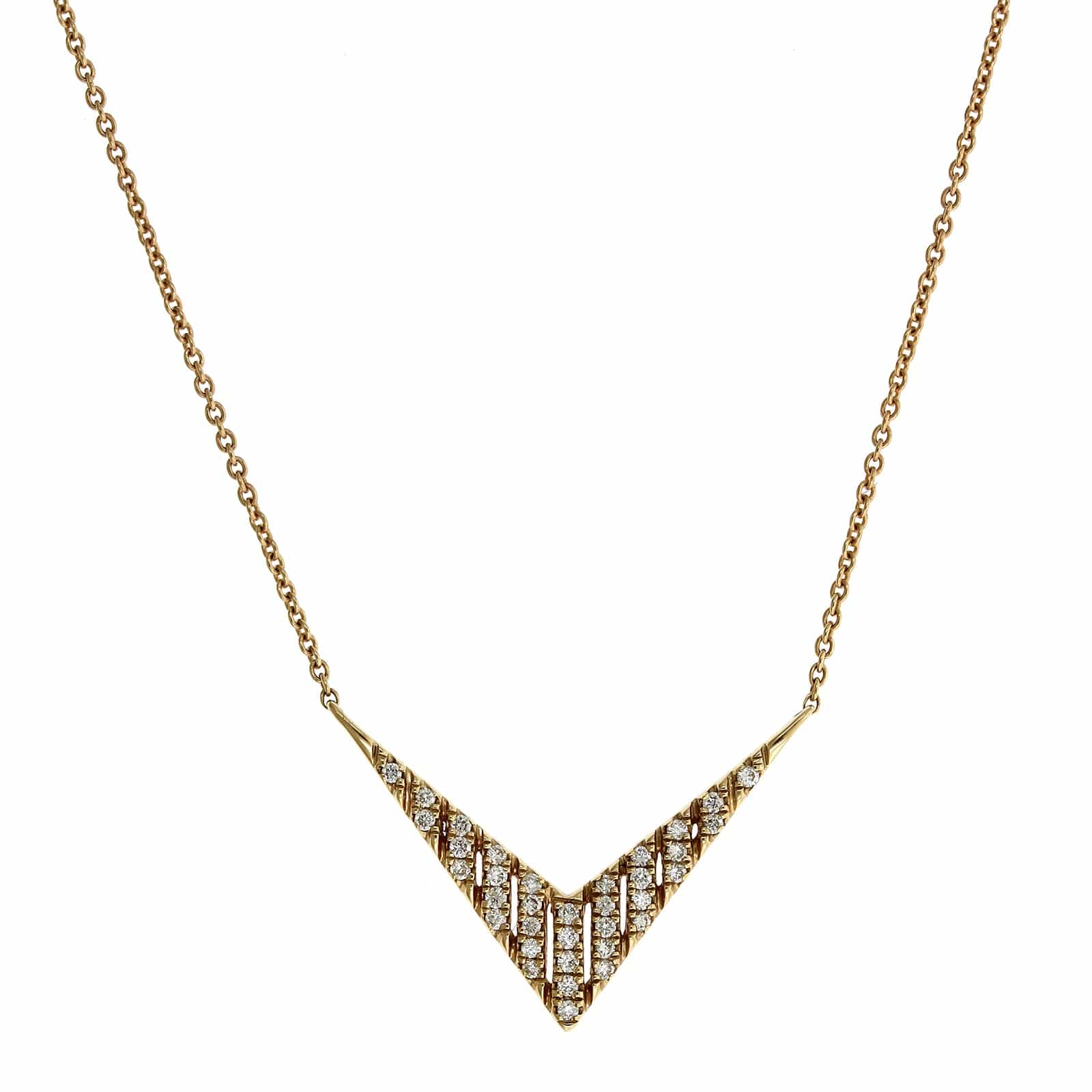14K Yellow Gold Diamond V Necklace