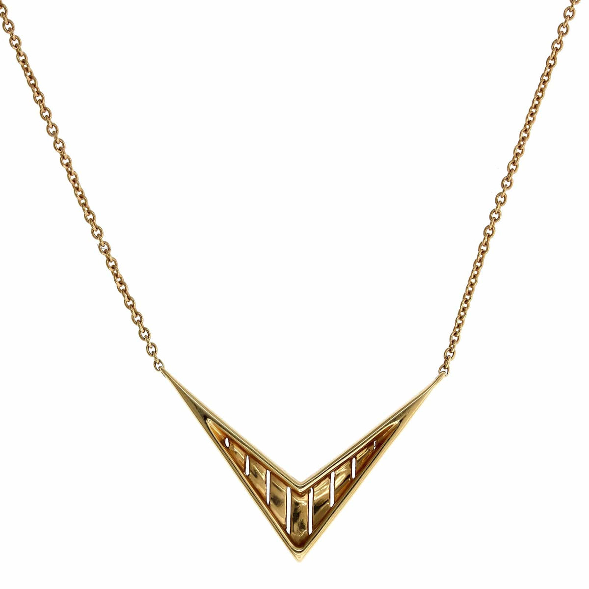 14K Yellow Gold Diamond V Necklace