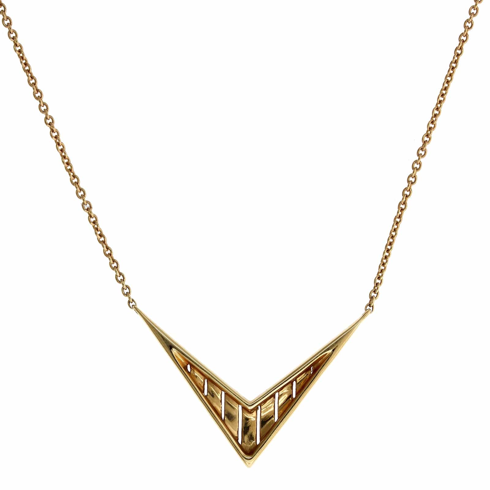 14K Yellow Gold Diamond V Necklace