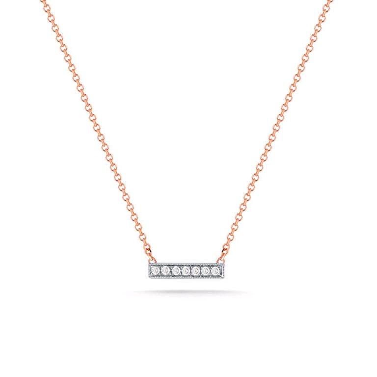14K Rose Gold Mini Diamond Pave Bar Necklace