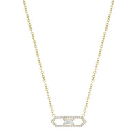 18K Yellow Gold Emerald Cut Diamond Deco Necklace