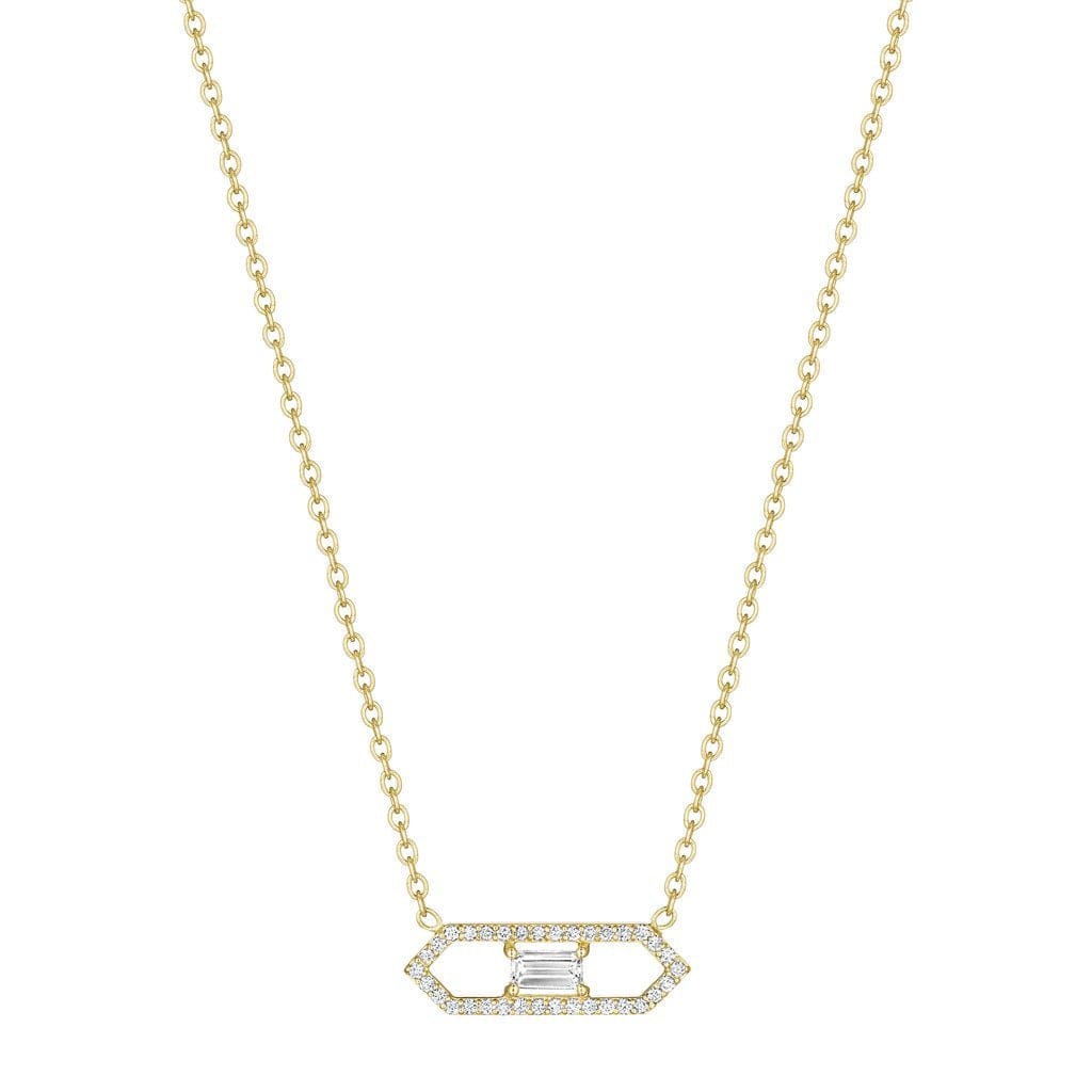 18K Yellow Gold Emerald Cut Diamond Deco Necklace