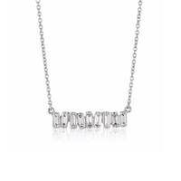 14K White Gold Baguette Diamond Bar Necklace